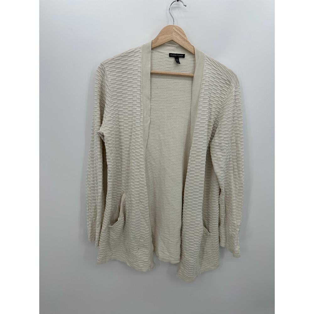 Eileen Fisher Womens Cream‎ Knit Cardigan Sweater Size M Silk Blend Sustainable